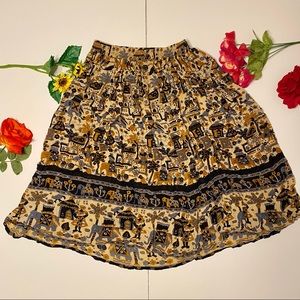 Orvis Brown Blue Elephant Maxi / Midi Skirt Small